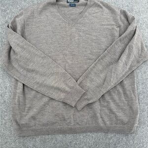 Polo Ralph Lauren gray Sweater‎ Mens XXL Merino Wool V Neck Pullover Classic.